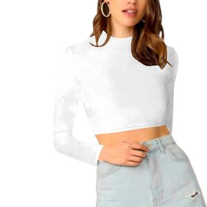 Dream Beauty Fashion Women's Round High Neck Full Sleeves Stylish Crop Top Polyester Blend Tshirt (16" Inches)