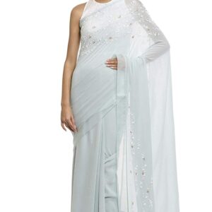 SATYAPAUL Women Georgette Saree With Blouse Piece (8907544972157_Green Mint)