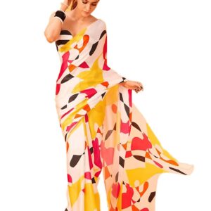 Sidhidata Women's Digital Printed Georgette Saree With Unstitched Blouse Piece (Kriti Sanon White_Free Size)