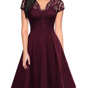 MISSMAY Women's Vintage Floral Lace Long Sleeve V Neck Cocktail Formal Swing Dress
