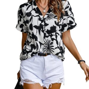 Greciilooks Women's Casual Digital Printed Shirt Ruffle Sleeve Tops | Floral Printed Shaded Shirt for Women |Casual Short Sleeve Oversized Blouses Tops