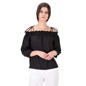 OOMPH! Women's Crepe Off Shoulder Top - Jet Black