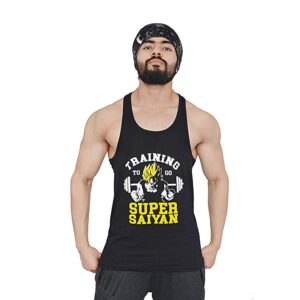Anax Aesthetics X Dragon Ball Z 100% Cotton Grafiko Super Saiyan Sleeveless Gym Stringer Vest for Men