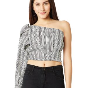 Miss Chase Women's Multicolored One Shoulder Floral Crop Top